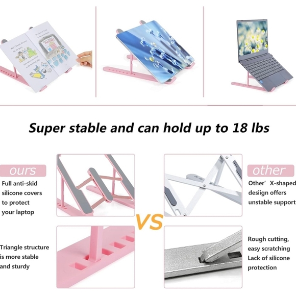 JERX Pink Foldable Laptop Stand - 11.4" x 3.1" x 0.8" - Picture 6 of 6